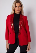 Red Sequin Lapel Blazer