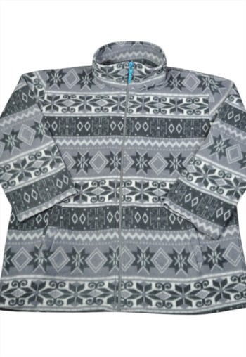 Vintage Fleece Jacket Retro Pattern Grey Ladies XL