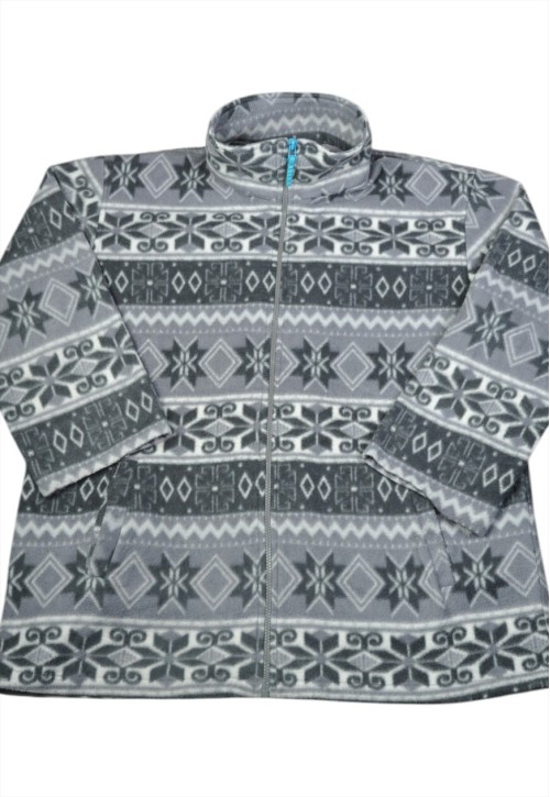 Vintage Fleece Jacket Retro Pattern Grey Ladies XL