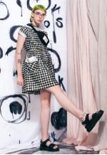Vintage gingham dress 80s shiny silver checkboard dress