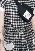 Vintage gingham dress 80s shiny silver checkboard dress