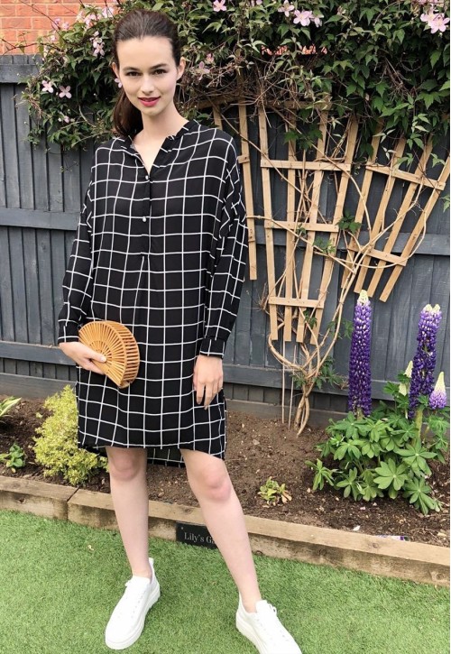 Long Sleeve Shirt Dress in Black and White Check