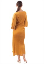 Full Length Pleated maxi dress with cap sleeves in yellow