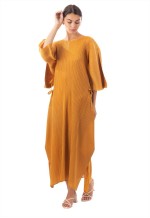Full Length Pleated maxi dress with cap sleeves in yellow