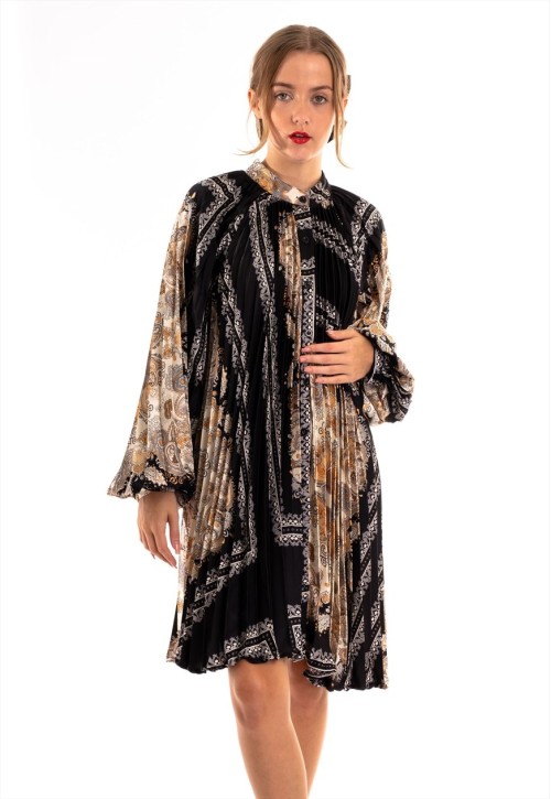 Paisley Scarf print Full pleated Shirt dress