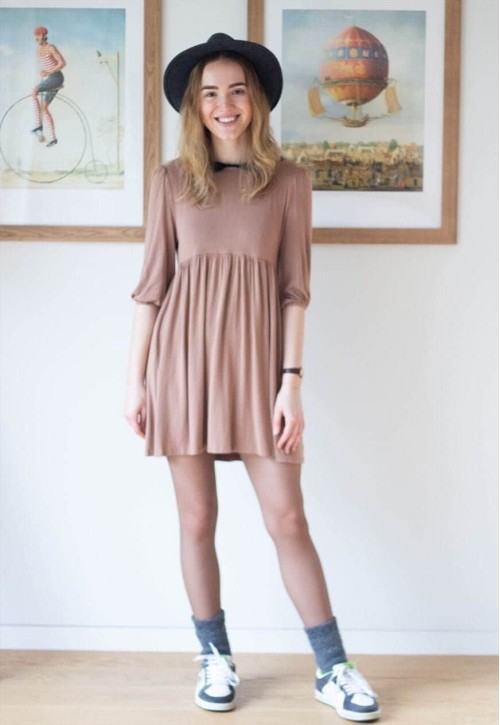 Big Discount Light brown A line peter pan collar dress