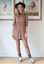Big Discount Light brown A line peter pan collar dress