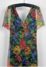 70's Vintage Sheer Floral Fluted Sleeve Maxi Dress