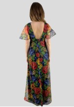 70's Vintage Sheer Floral Fluted Sleeve Maxi Dress