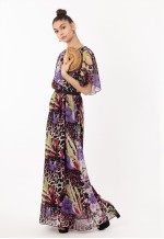 Short Sleeve Wrap Maxi Dress in multi purple leopard print