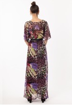 Short Sleeve Wrap Maxi Dress in multi purple leopard print