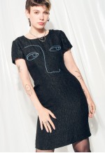 Vintage Dress 60s Reworked Weird Face Embroidery Mod Dress