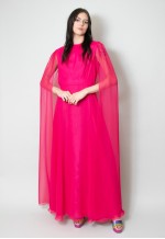 70's Vintage Ladies Maxi Dress Pink With Attached Cape