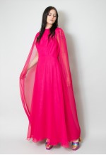 70's Vintage Ladies Maxi Dress Pink With Attached Cape