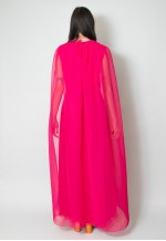 70's Vintage Ladies Maxi Dress Pink With Attached Cape