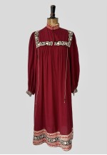 40% New 70's Vintage Maroon Bell Sleeve Smock Midi Dress