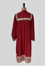 40% New 70's Vintage Maroon Bell Sleeve Smock Midi Dress
