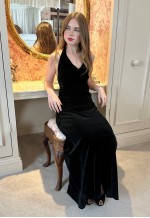 70's Vintage Black Velvet Halter Neck Maxi Dress