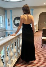 70's Vintage Black Velvet Halter Neck Maxi Dress