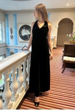 70's Vintage Black Velvet Halter Neck Maxi Dress