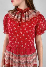70's Vintage Red Short Sleeve Ruffle Prairie Maxi Dress