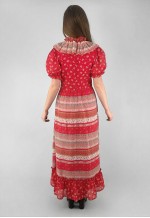 70's Vintage Red Short Sleeve Ruffle Prairie Maxi Dress