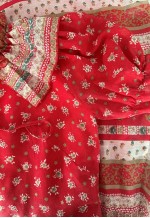 70's Vintage Red Short Sleeve Ruffle Prairie Maxi Dress