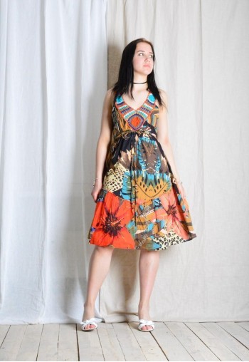 Y2K Colourful Abstract Wild Life Print Crochet Midi Dress