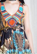 Y2K Colourful Abstract Wild Life Print Crochet Midi Dress