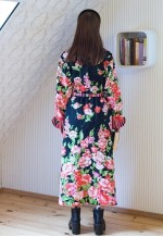 Black long maxi vintage shirt dress with bright flowers