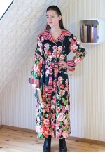 Black long maxi vintage shirt dress with bright flowers