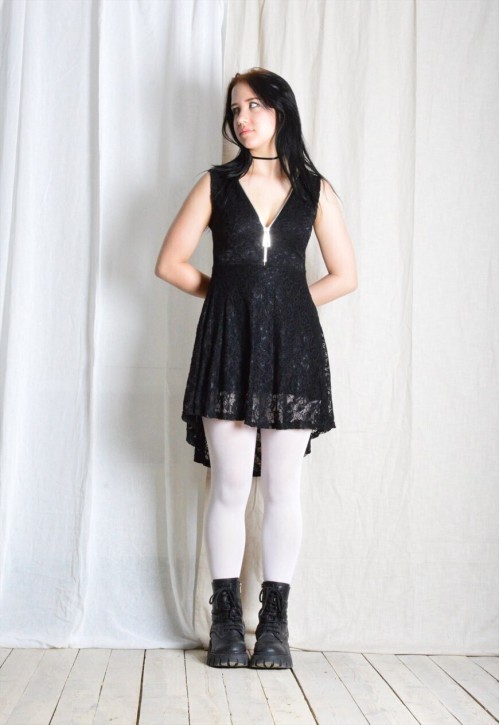 Vintage 90s Black Lace Grunge Goth Mini Dress
