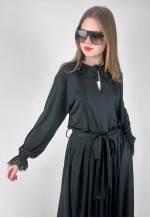 70's Vintage Black Long Sleeve Lace Ladies Midi Dress