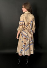 80's Vintage Brown Batwing Pussy Bow Midi Dress