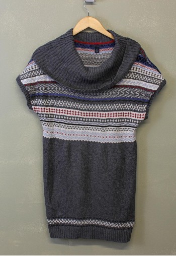 Vintage Y2K Turtle Neck Dress Grey With Aztec Patterns