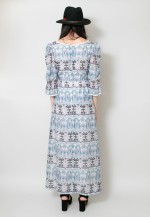 70's Vintage Ladies Dress Blue Cotton Floral Prairie Maxi