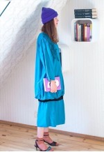 Teal Blue long sleeve low waist midi dress