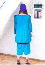 Teal Blue long sleeve low waist midi dress