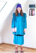 Teal Blue long sleeve low waist midi dress