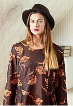 Long brown vintage dress with orange flowers