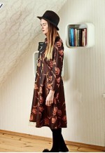 Long brown vintage dress with orange flowers