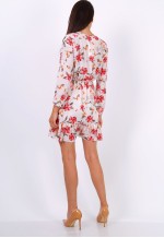 White Floral Print Tie Neck Shift Dress