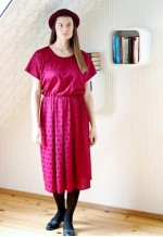 Burgundy short sleeve textured silky dress