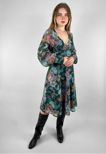 Kati Laura Phillips 70's Vintage Floral Green Dress