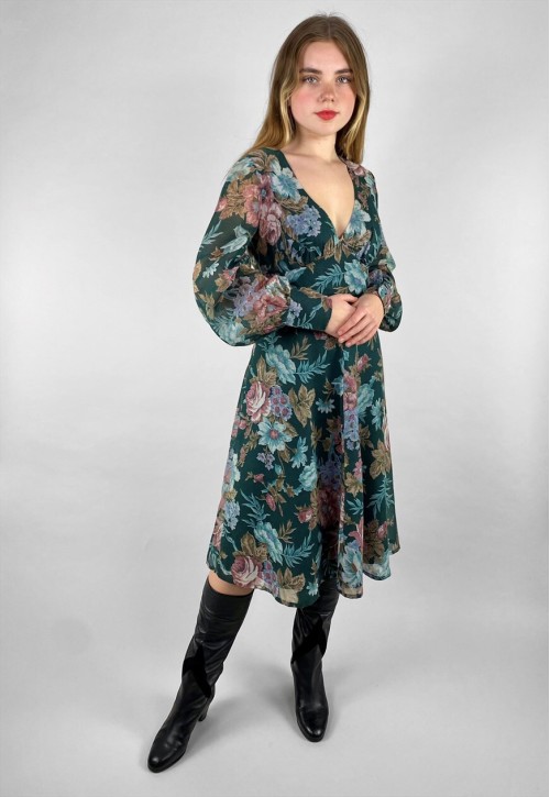 Kati Laura Phillips 70's Vintage Floral Green Dress