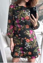 70s Black Floral Mini Dress - Small