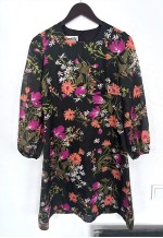 70s Black Floral Mini Dress - Small