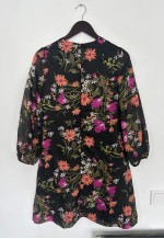 70s Black Floral Mini Dress - Small
