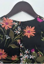 70s Black Floral Mini Dress - Small