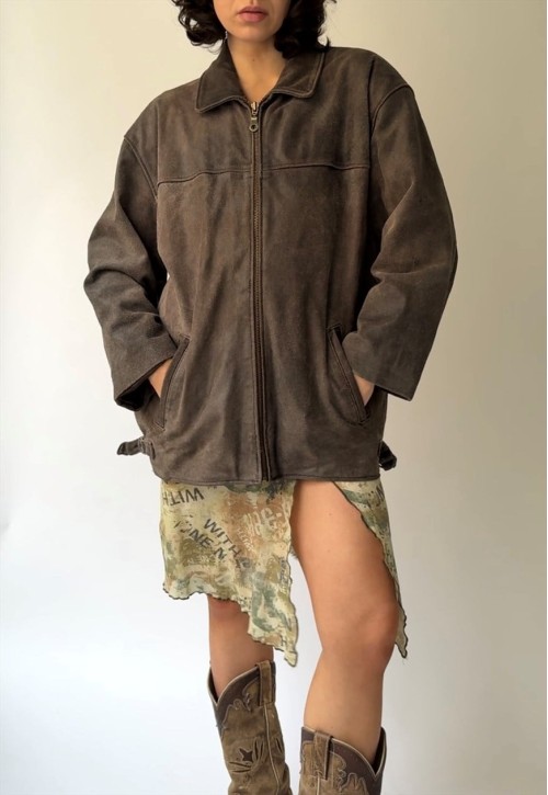 Vintage Faded Brown Suede Leather Jacket